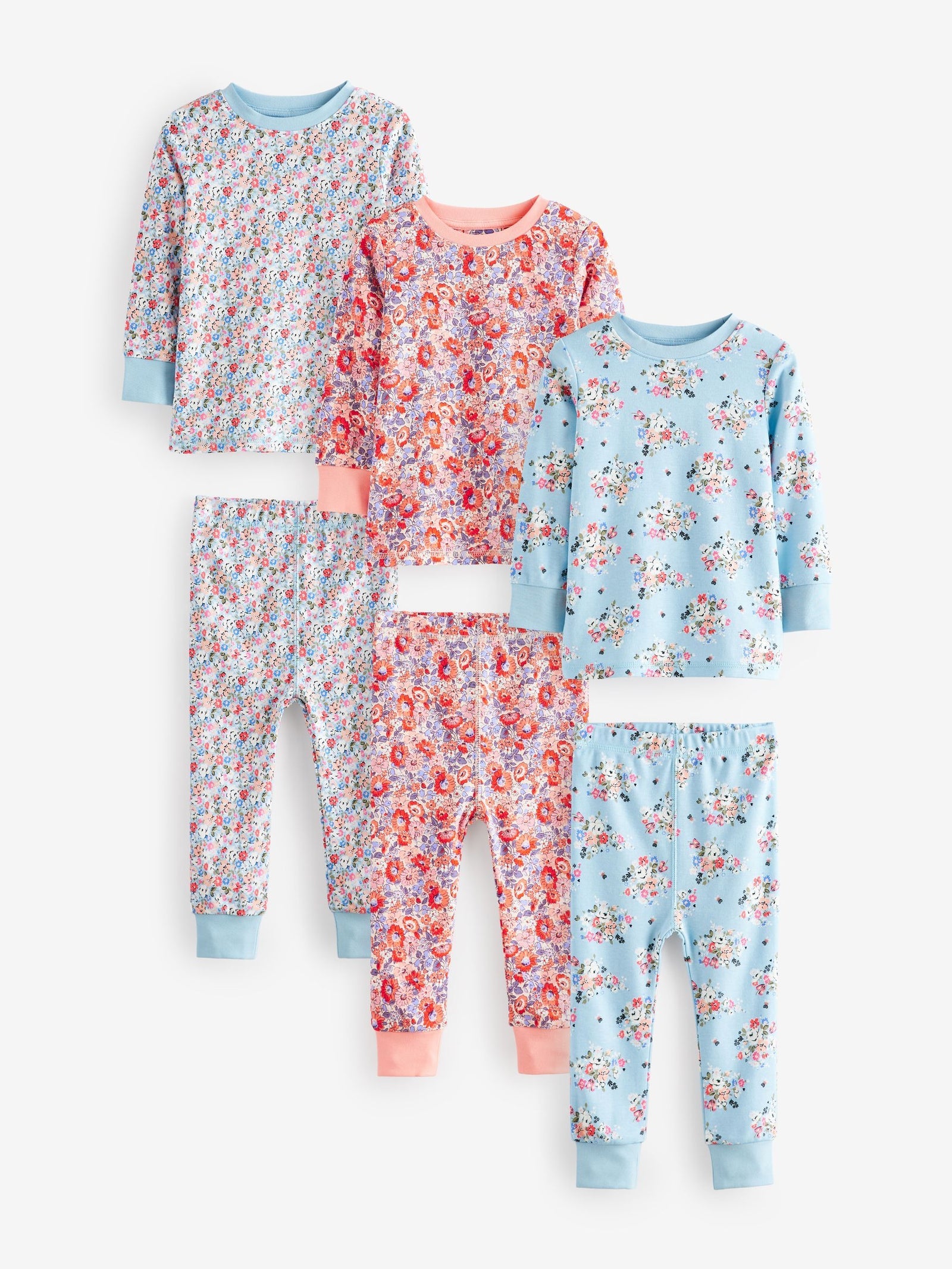Blue/Red Floral Cath Kidston Snuggle Pyjamas 3 Pack