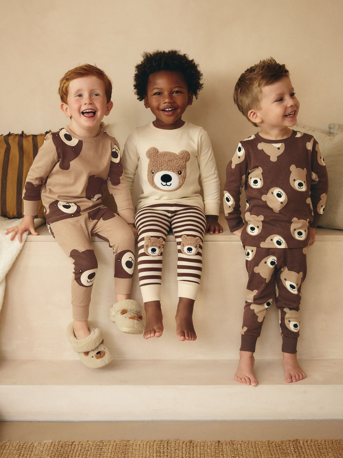 Brown/Cream Snuggle Pyjamas 3 Pack (9mths-6yrs)