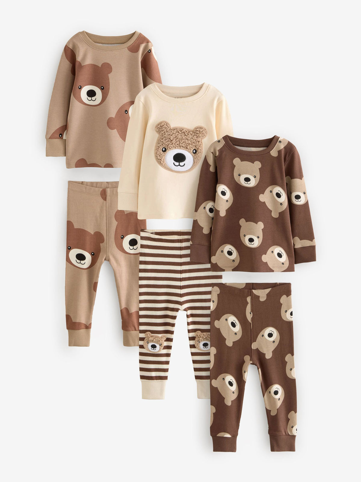 Brown/Cream Snuggle Pyjamas 3 Pack (9mths-6yrs)