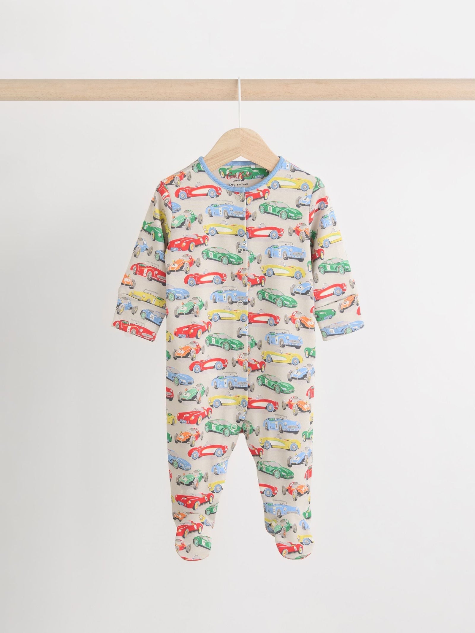 Blue/Green Cath Kidston Cars Baby 100% Cotton Sleepsuits 3 Pack