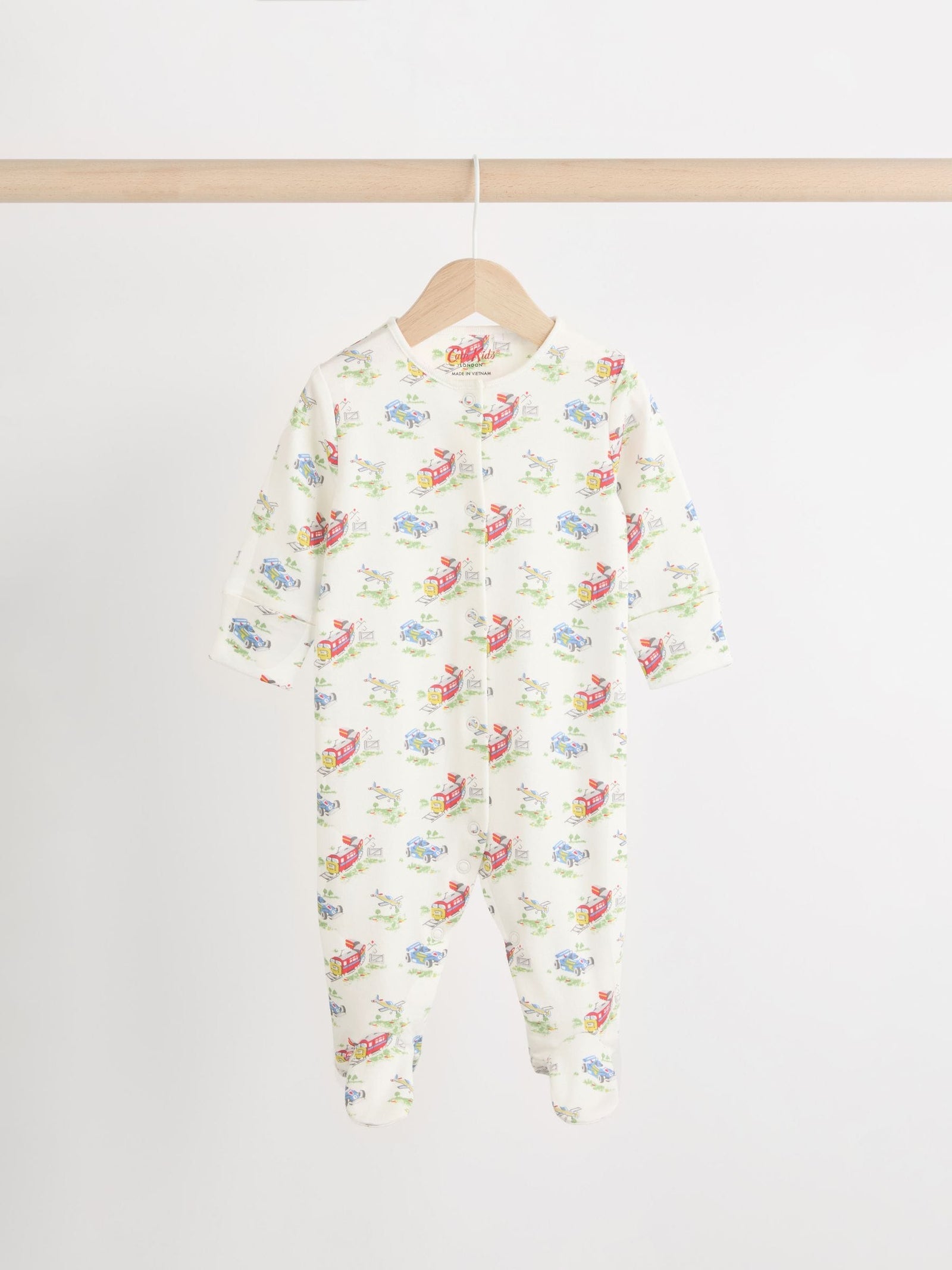Blue/Green Cath Kidston Cars Baby 100% Cotton Sleepsuits 3 Pack