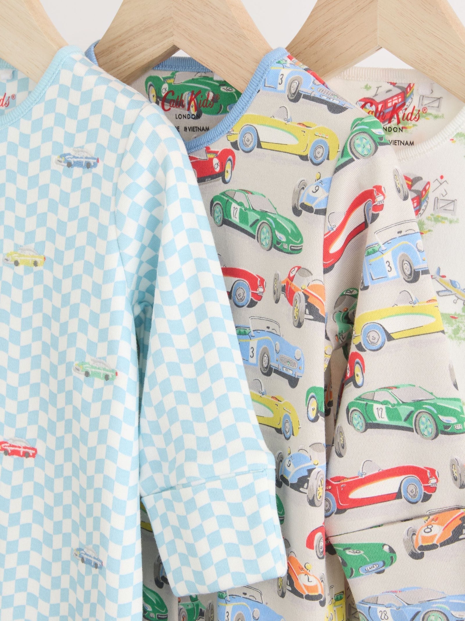Blue/Green Cath Kidston Cars Baby 100% Cotton Sleepsuits 3 Pack