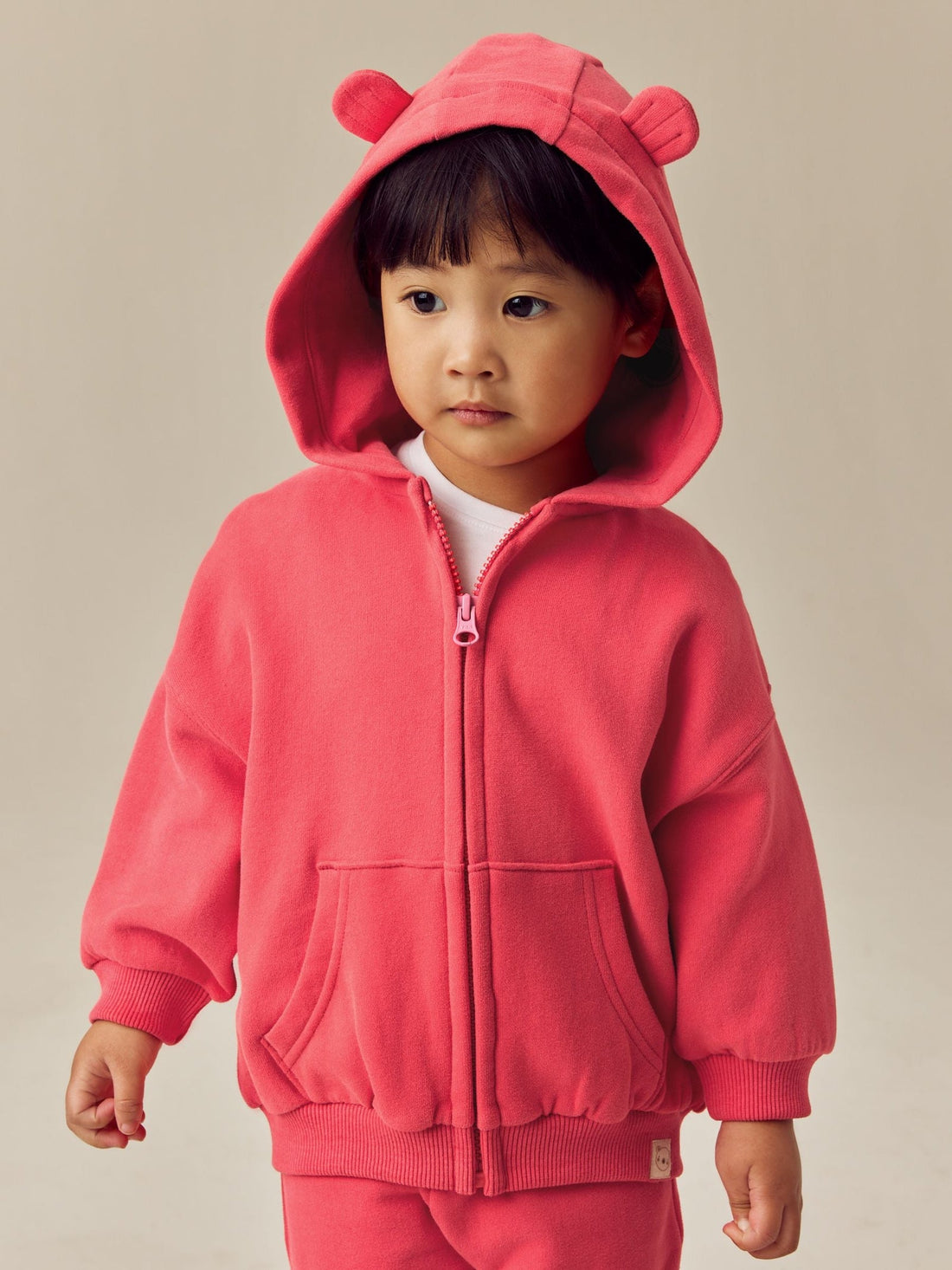 Coral Washed Red Zip Through Hoodie