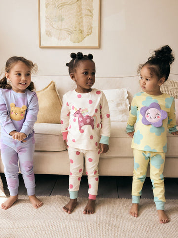 Pastel Cat/ Unicorn/ Flower Long Sleeve Snuggle Pyjamas 3 Pack