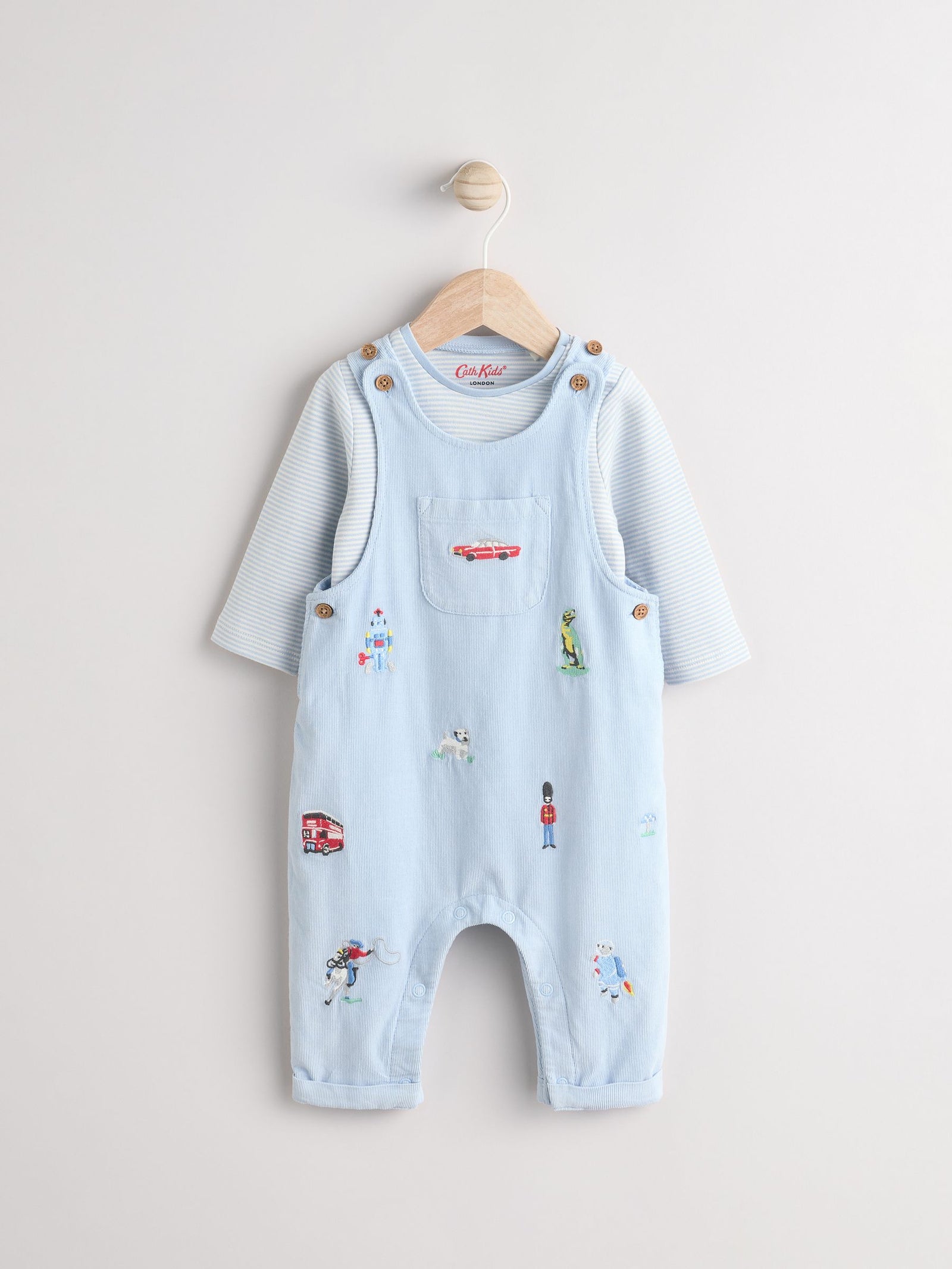 Blue Cath Kidston Baby Corduroy 100% Cotton Dungaree and Bodysuit Set