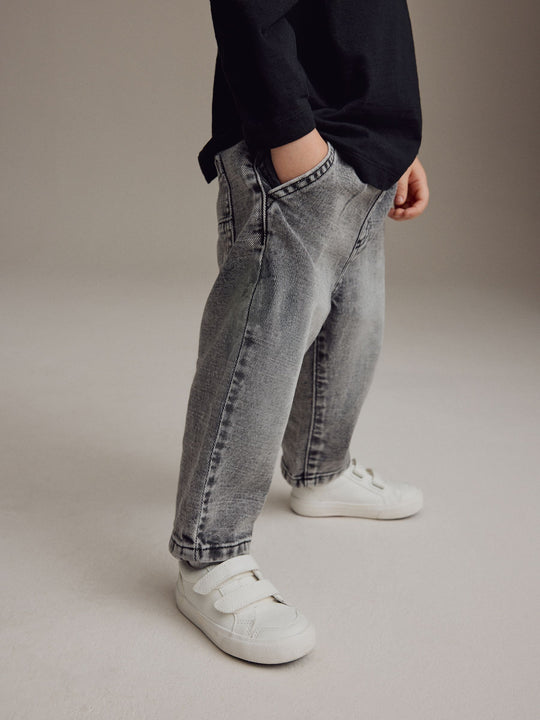 Grey Denim Loose Fit Pleat Front Jeans (3mths-7yrs)