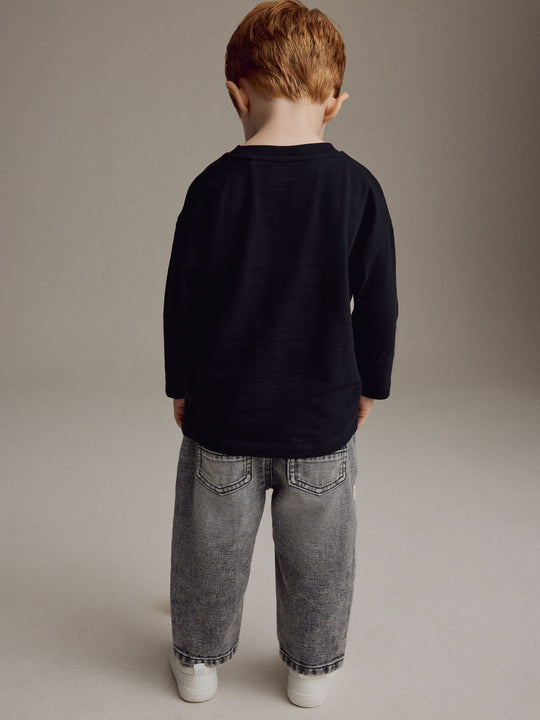 Grey Denim Loose Fit Pleat Front Jeans (3mths-7yrs)