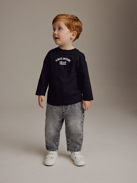 Grey Denim Loose Fit Pleat Front Jeans (3mths-7yrs)