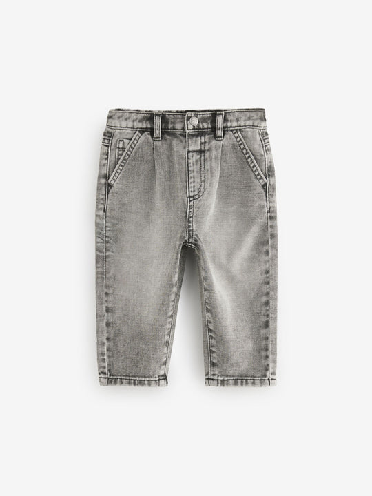 Grey Denim Loose Fit Pleat Front Jeans (3mths-7yrs)