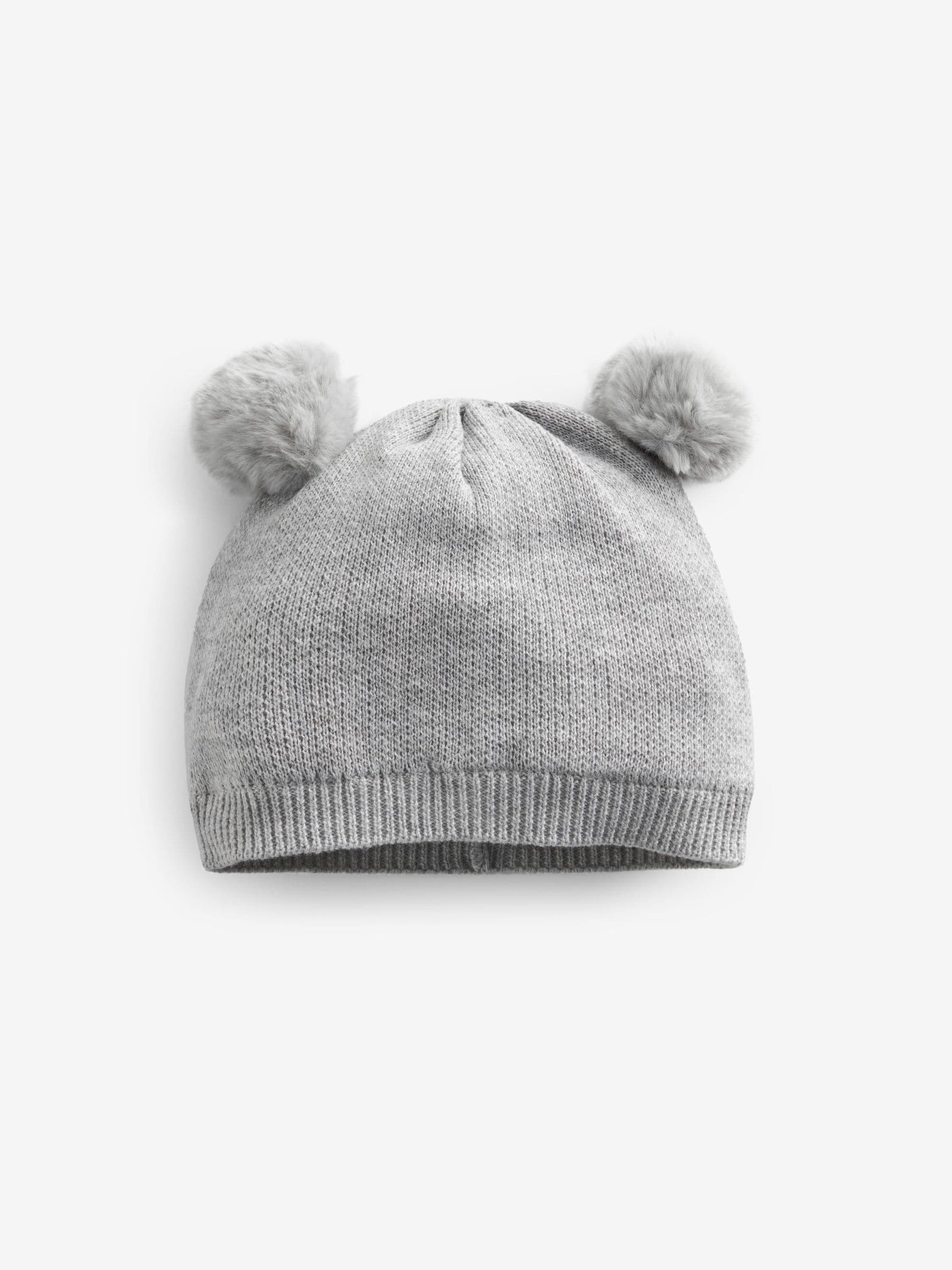 Grey Double Pom Knitted Baby Hat (0mths-2yrs)