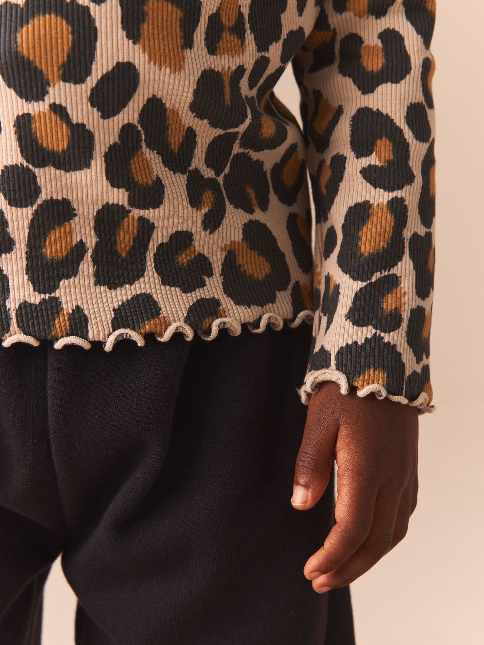 Animal Leopard Print Cotton Rich Long Sleeve Rib T-Shirt (3mths-7yrs)