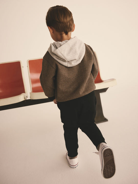 Brown and Black Check Hooded Bomber Jacket & Utility Joggers Set (immediate)