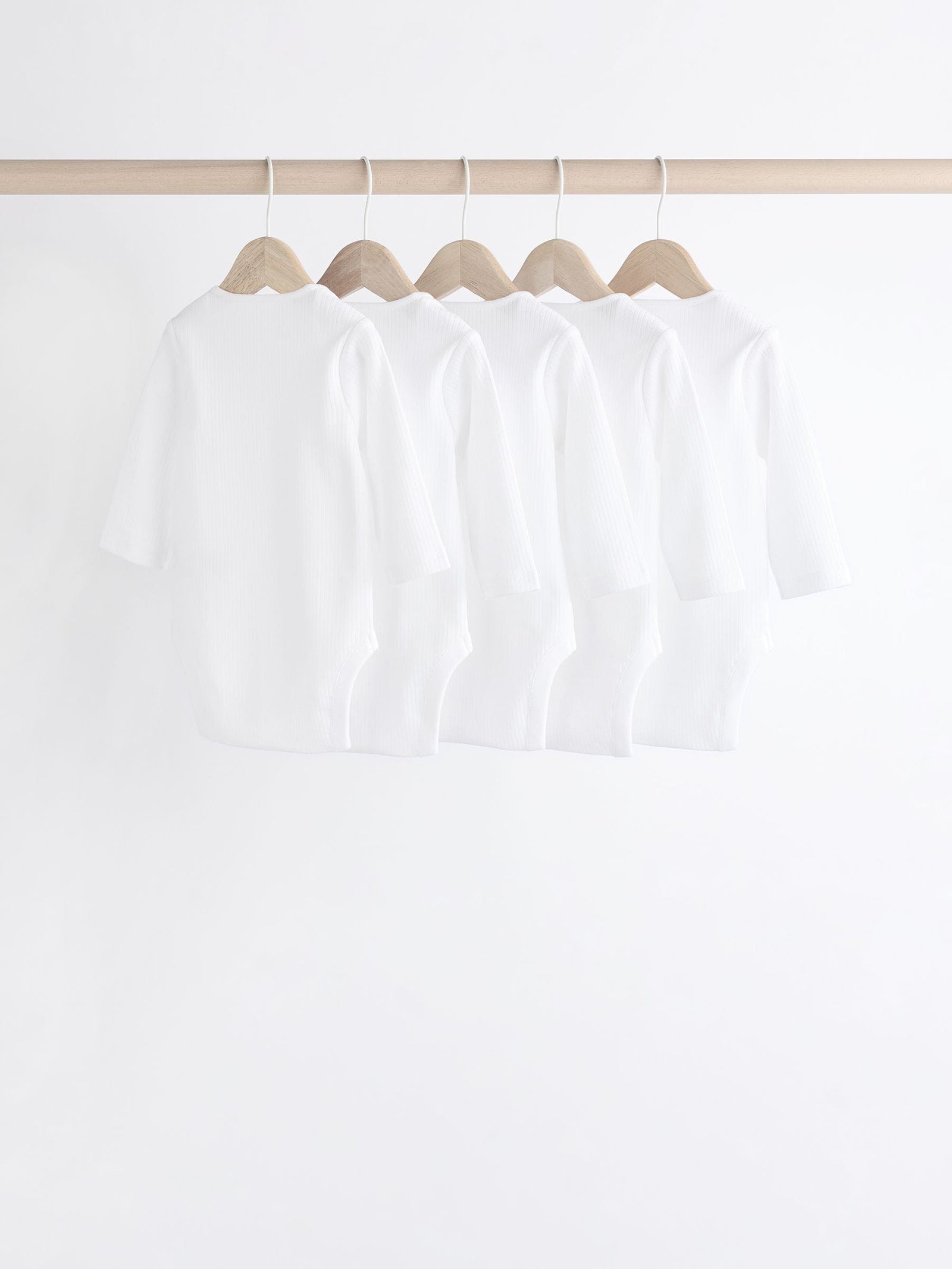 White Long Sleeve Rib Baby Bodysuits 5 Pack
