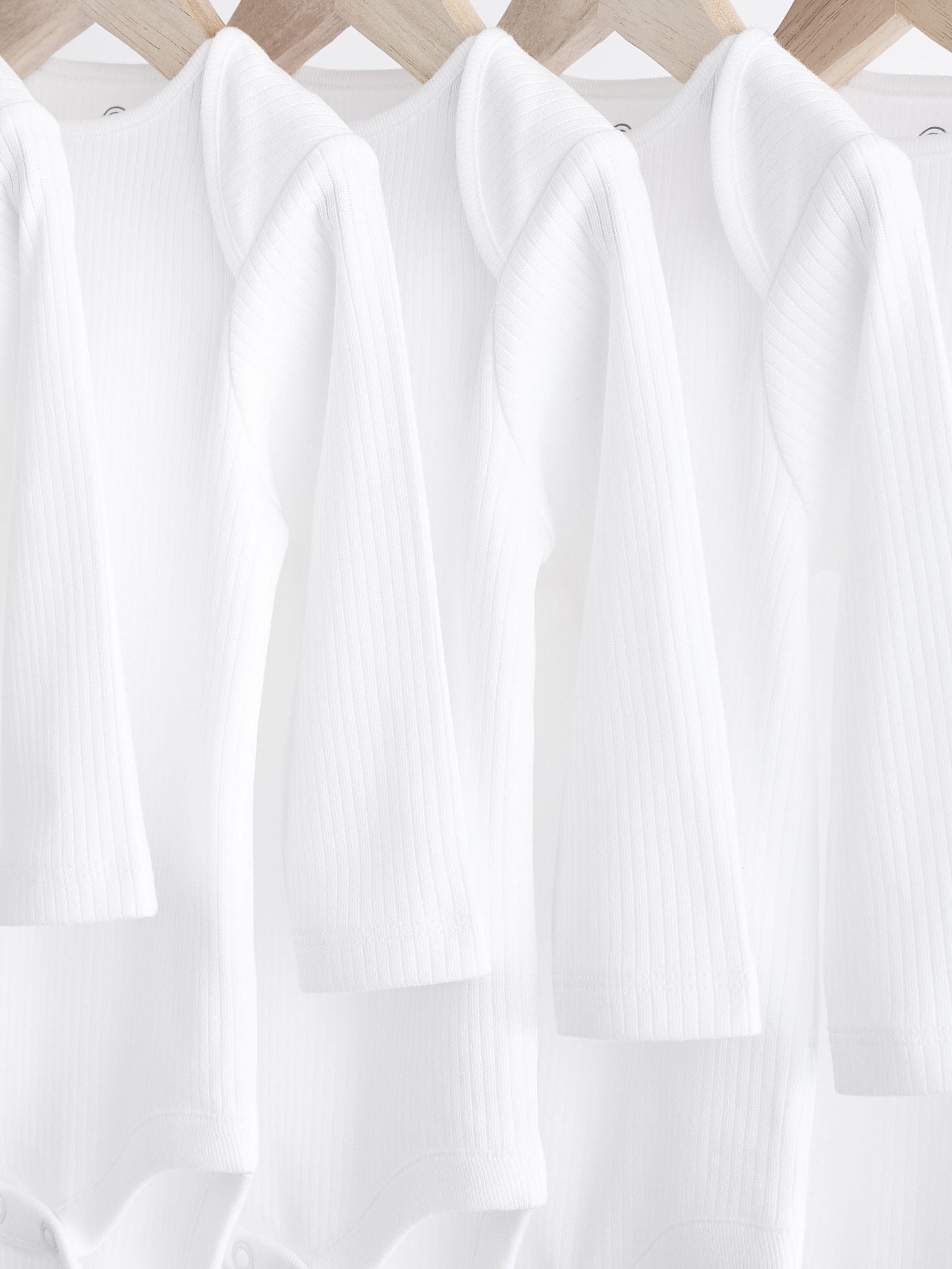 White Long Sleeve Rib Baby Bodysuits 5 Pack