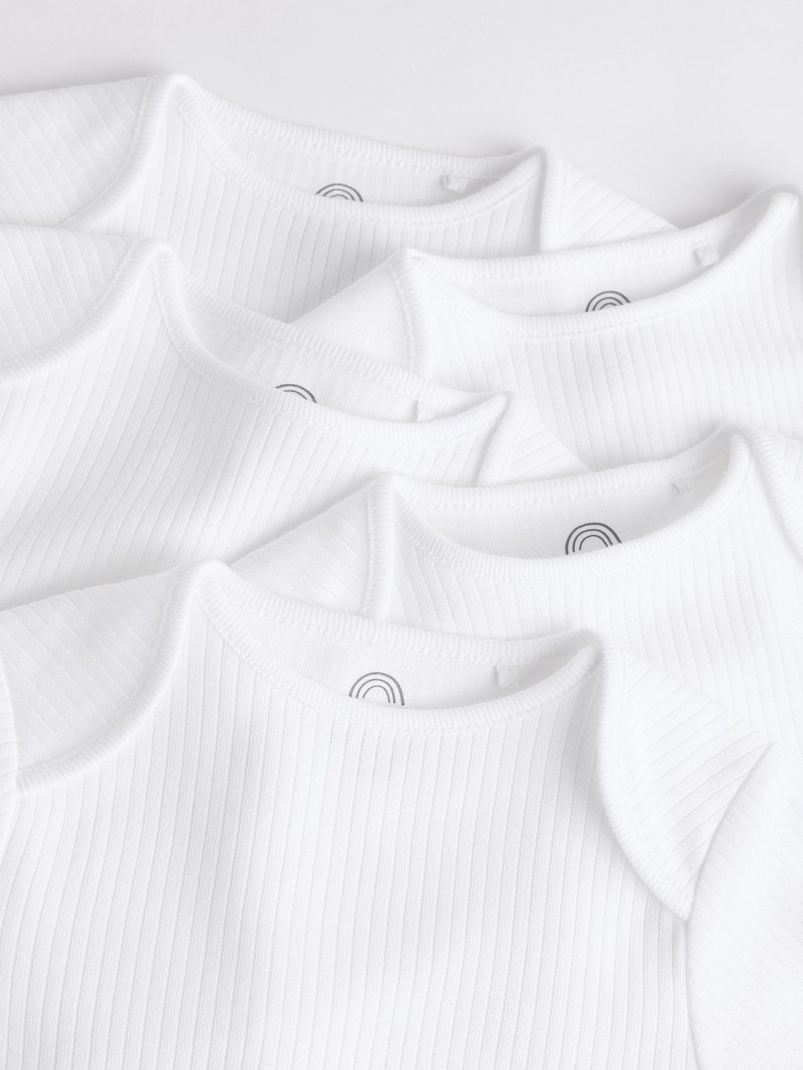 White Long Sleeve Rib Baby Bodysuits 5 Pack