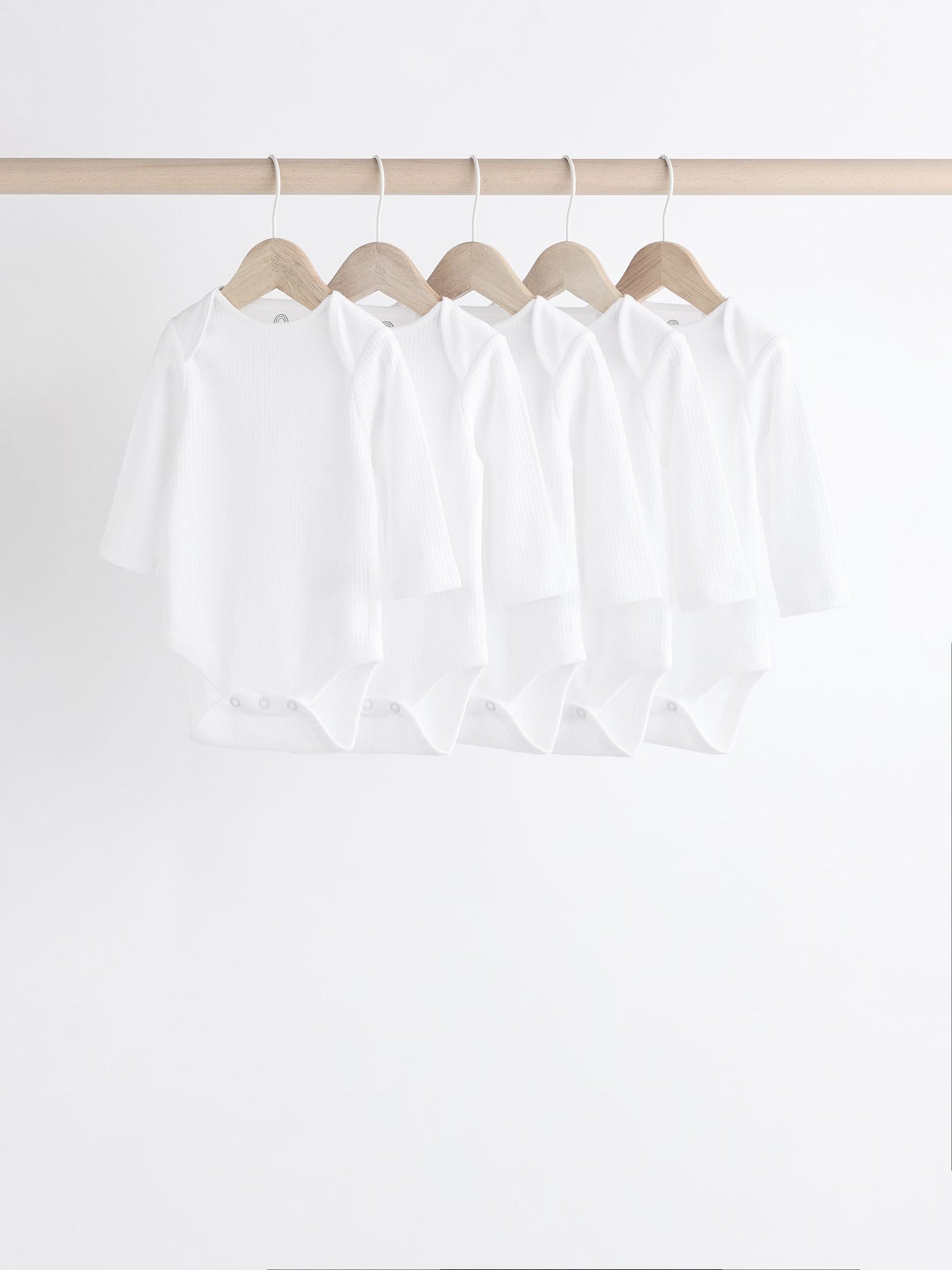 White Long Sleeve Rib Baby Bodysuits 5 Pack