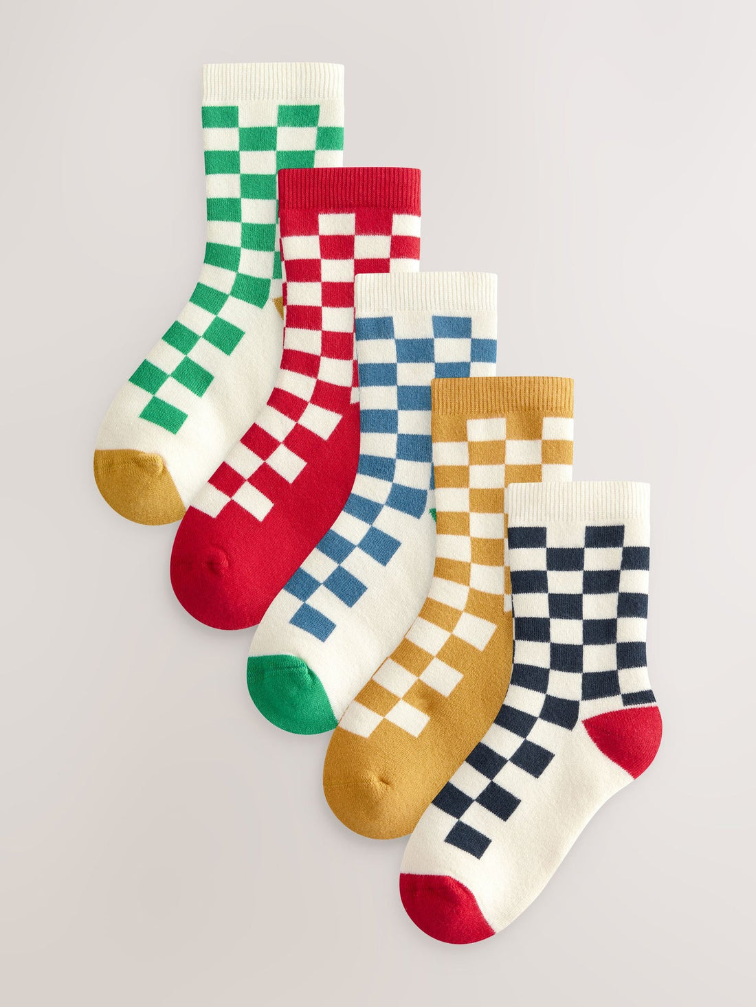 Ecru Bright Checkerboard Cosy Terry Cotton Rich Socks 5 Pack
