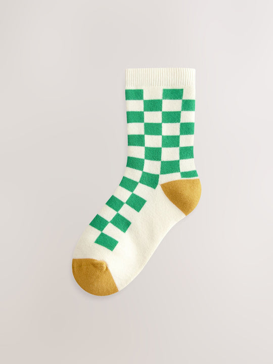 Ecru Bright Checkerboard Cosy Terry Cotton Rich Socks 5 Pack