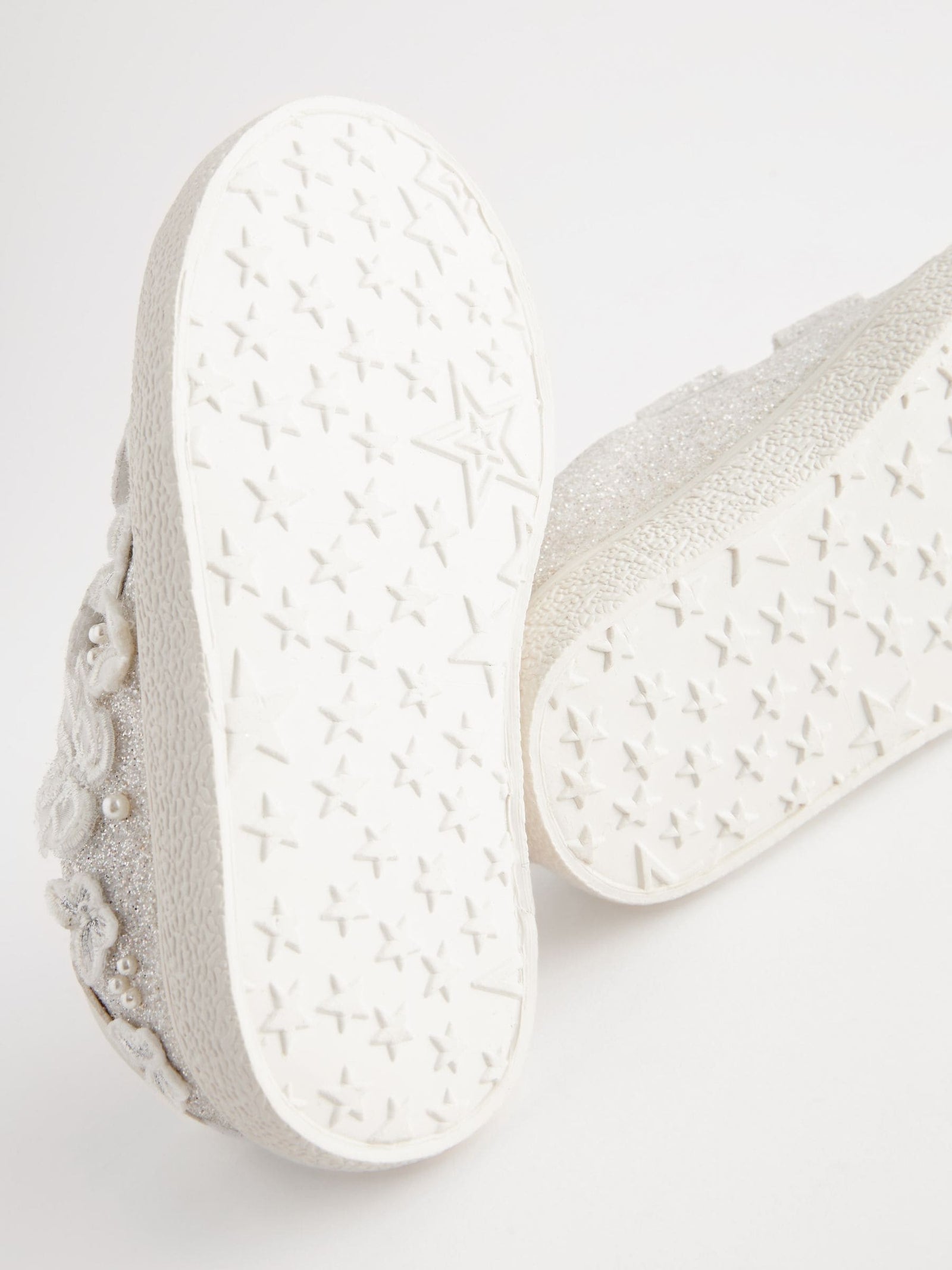 White Glitter Wide Fit (G) Butterfly Touch Fasten Strap Trainers