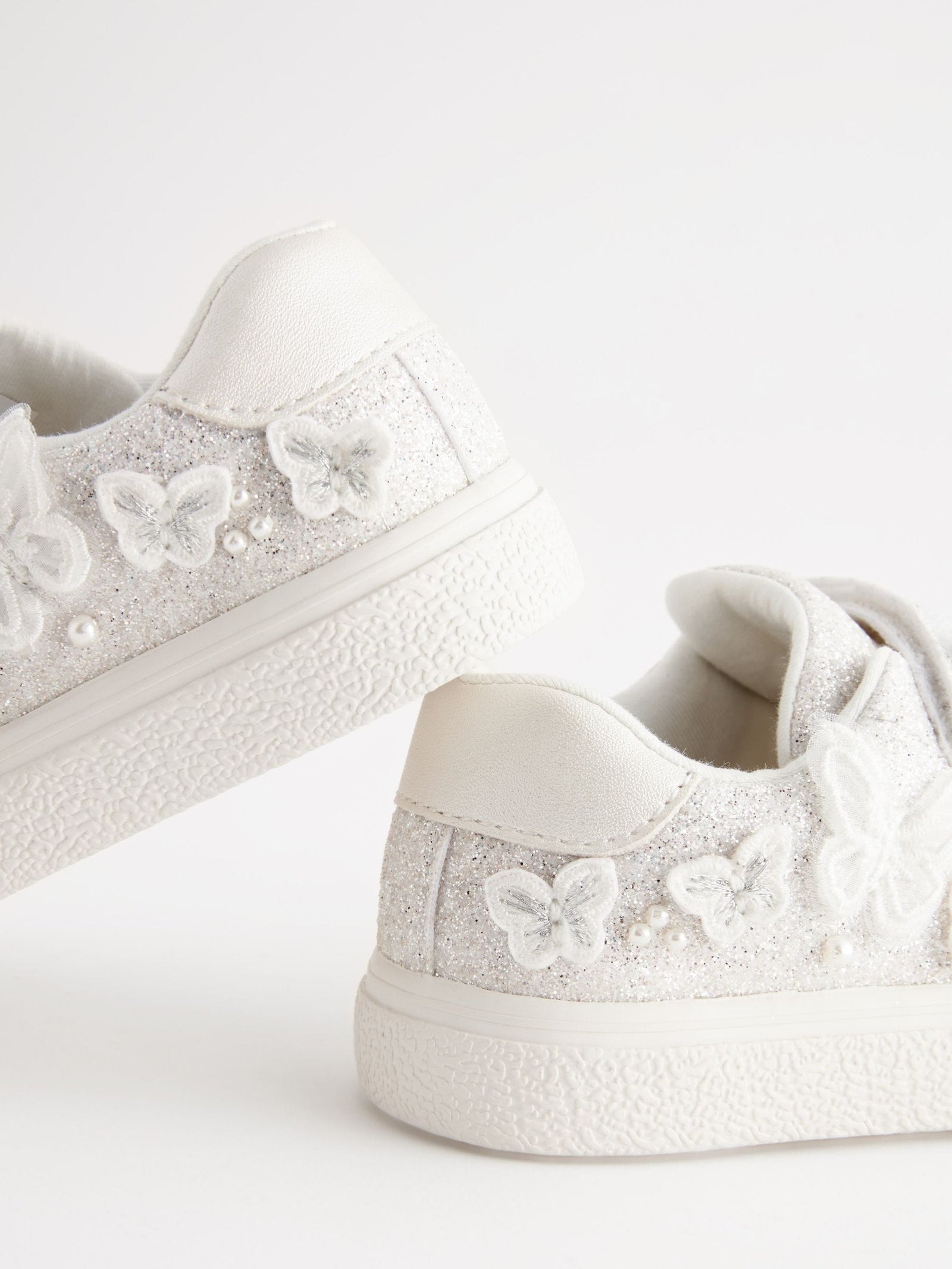 White Glitter Wide Fit (G) Butterfly Touch Fasten Strap Trainers