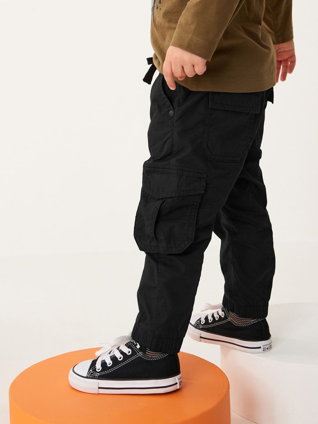 Black Lined Cargo Trousers immediate