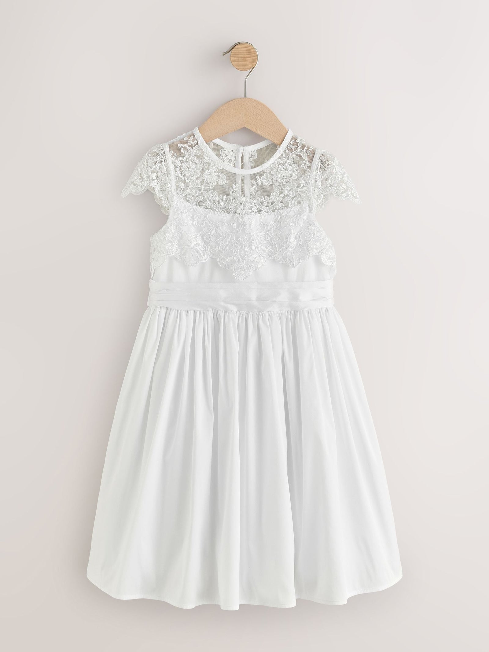White Lace Bodice Flower Girl Bow Dress (3-16yrs)