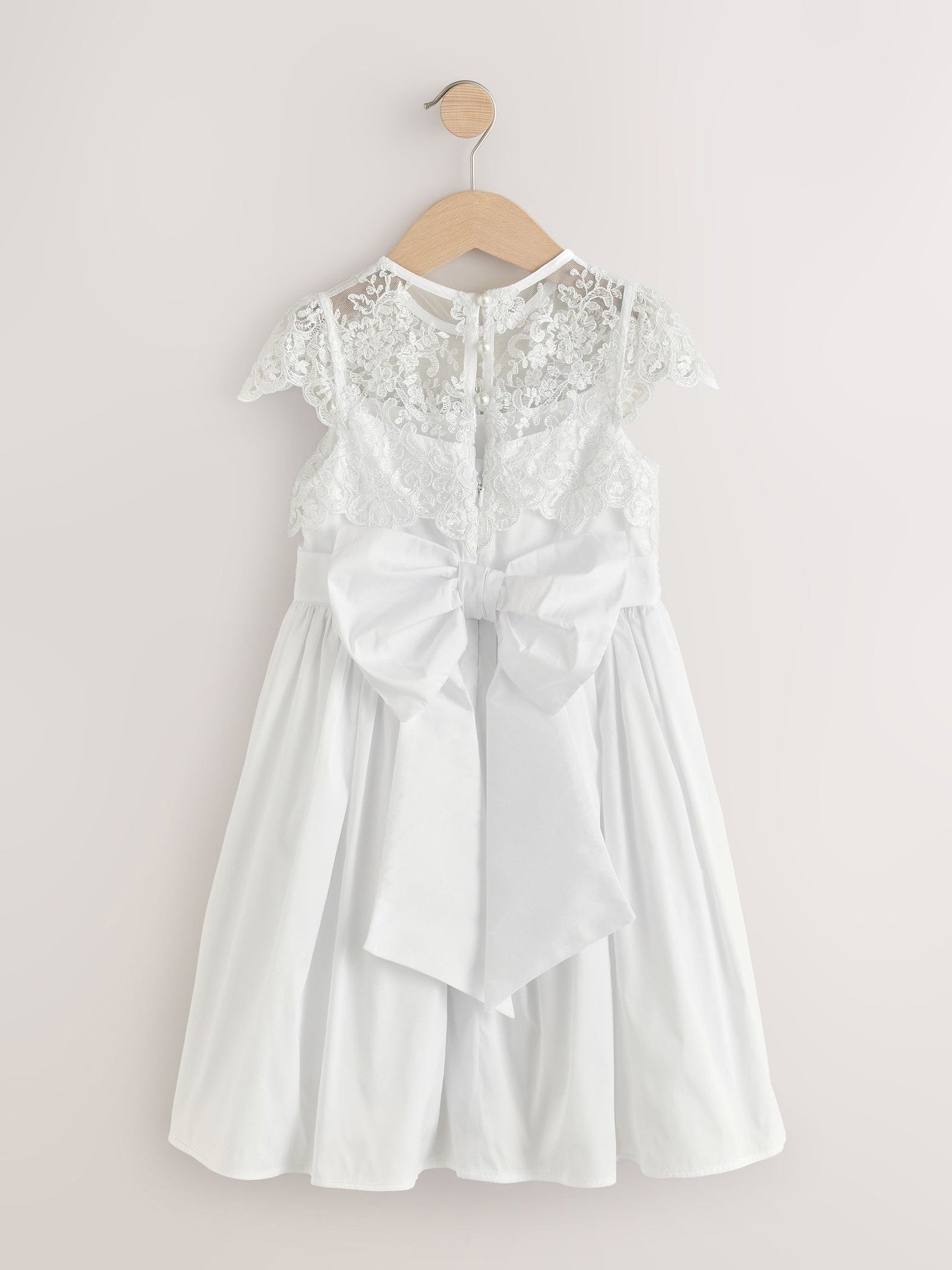 White Lace Bodice Flower Girl Bow Dress (3-16yrs)