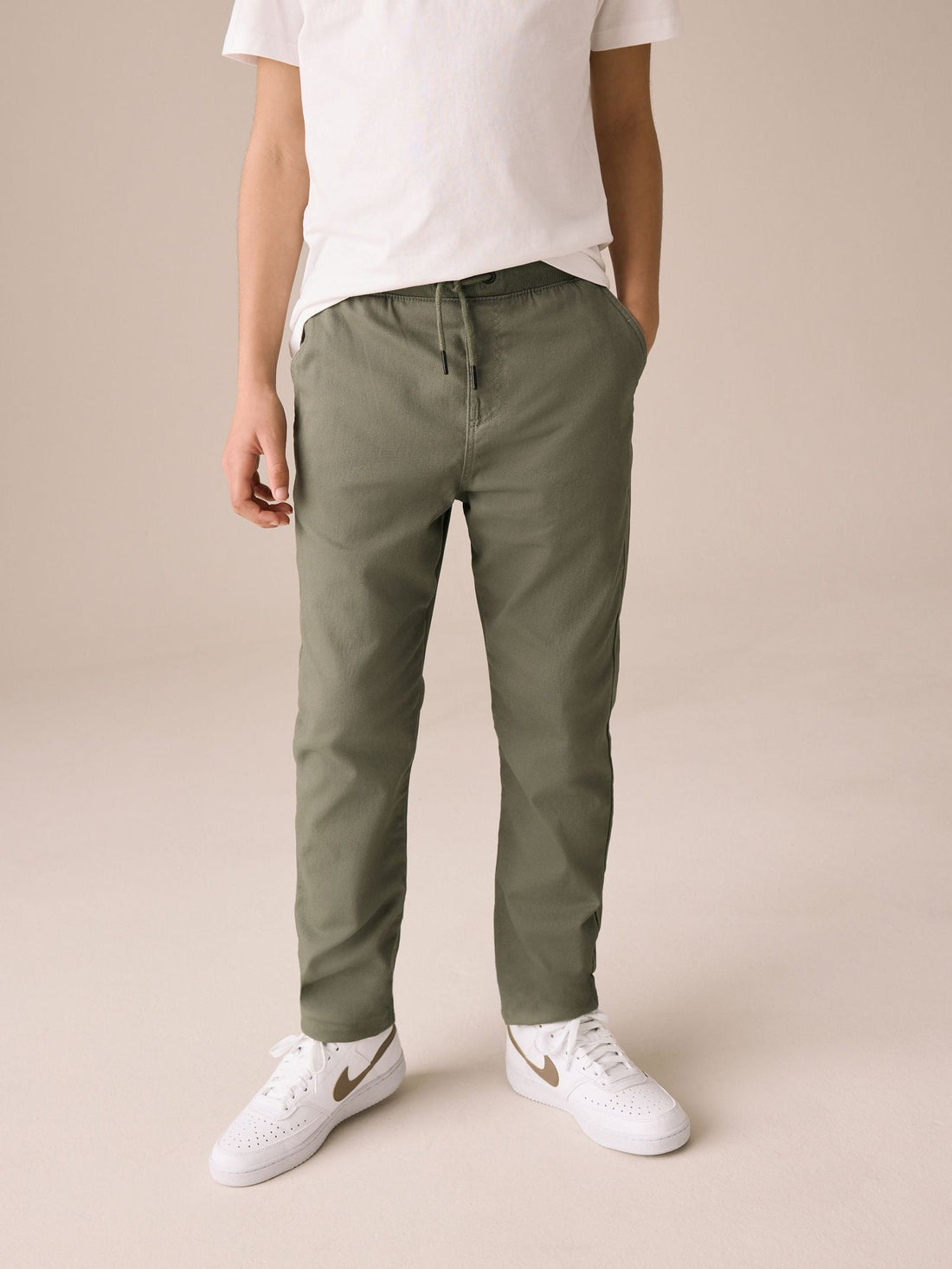 Khaki Green Regular Fit Rib Waist Pull-On Trousers (3-16yrs)