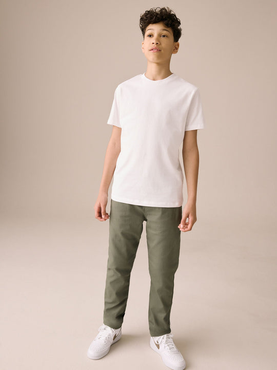 Khaki Green Regular Fit Rib Waist Pull-On Trousers (3-16yrs)