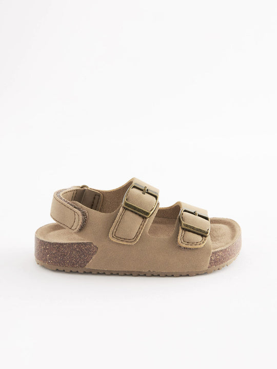 Stone Beige Standard Fit (F) Double Buckle Cushioned Footbed Sandals