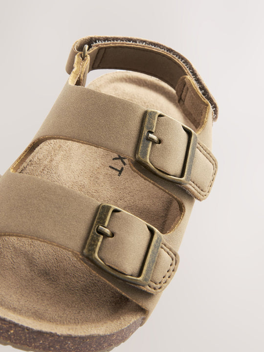 Stone Beige Standard Fit (F) Double Buckle Cushioned Footbed Sandals