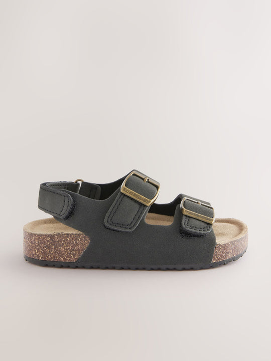 Black Standard Fit (F) Double Buckle Cushioned Footbed Sandals