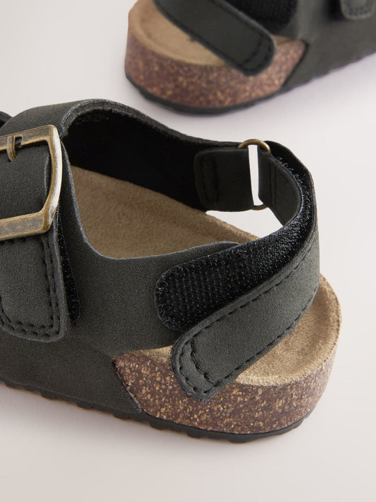 Black Standard Fit (F) Double Buckle Cushioned Footbed Sandals