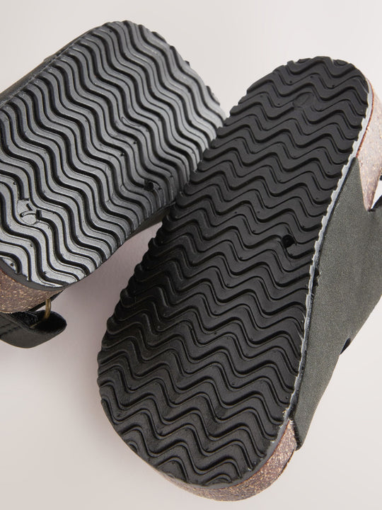Black Standard Fit (F) Double Buckle Cushioned Footbed Sandals