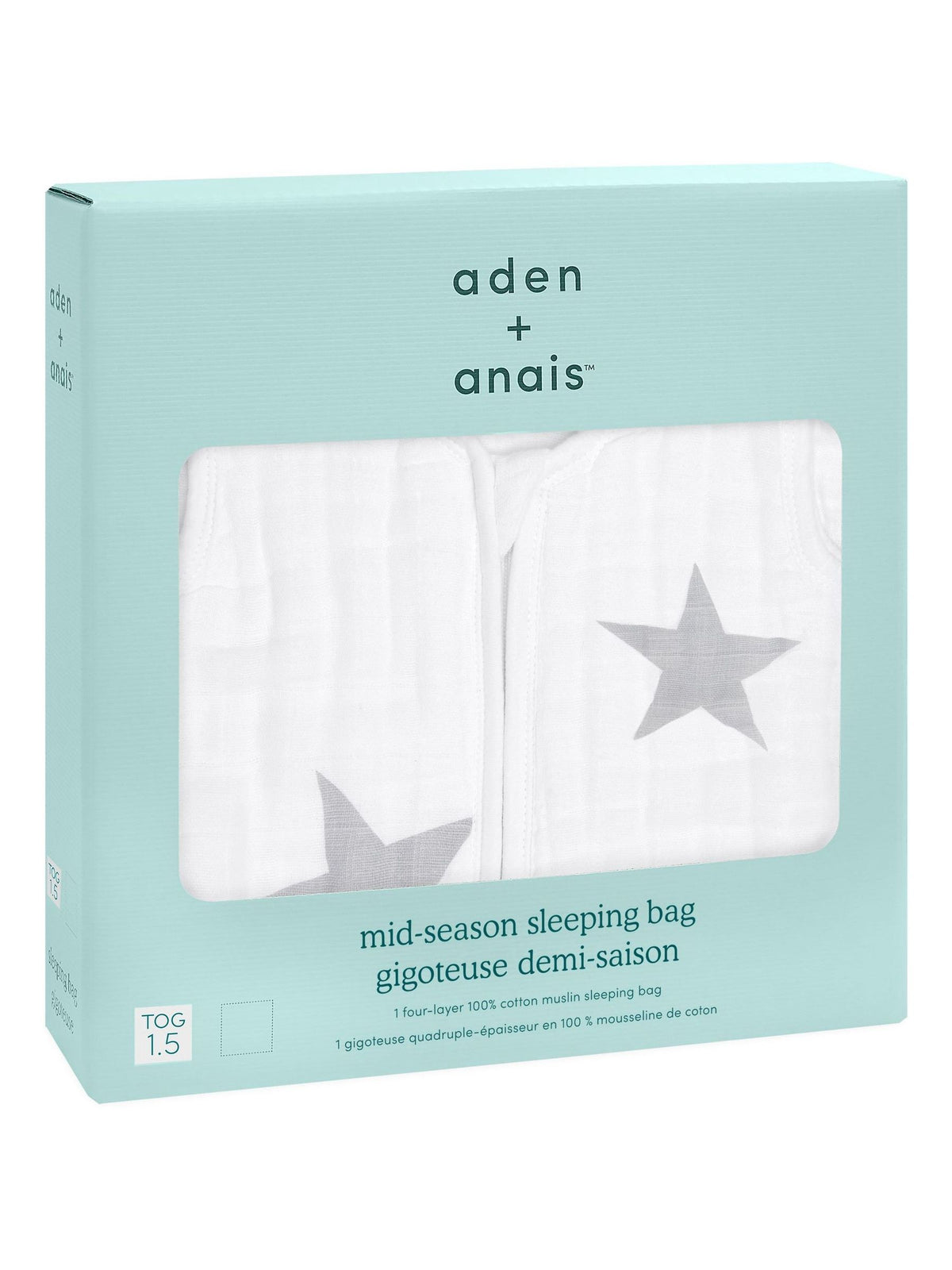 aden + anais Grey uslin Multi-Layer Mid-Season 100% Cotton Sleeping Bag