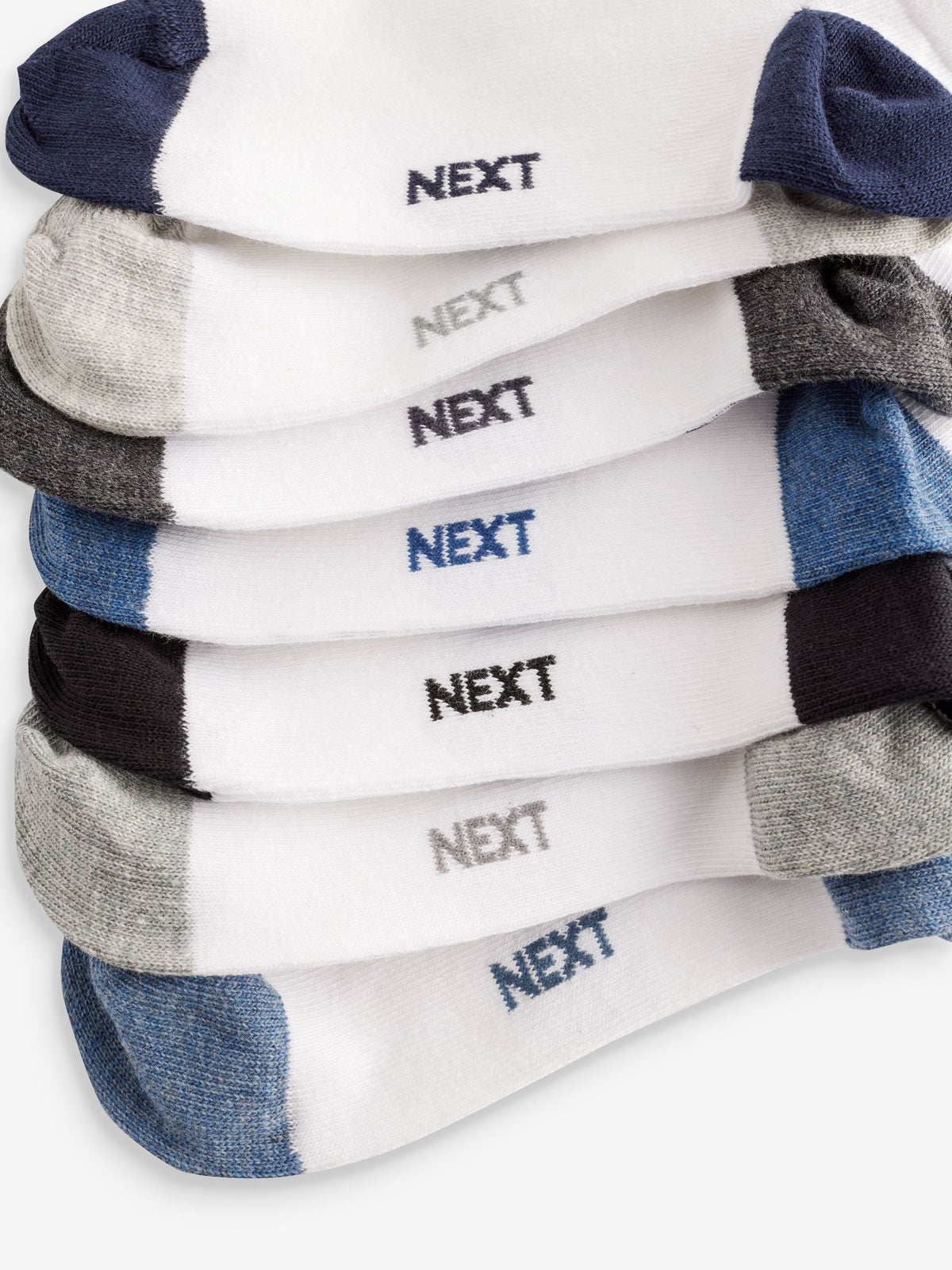 White/Blue/Grey Heel And Toe Cotton Rich Trainer Socks 7 Pack