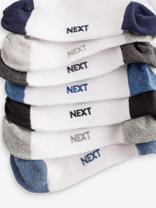 White/Blue/Grey Heel And Toe Cotton Rich Trainer Socks 7 Pack