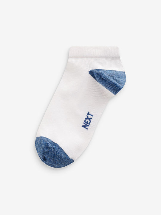 White/Blue/Grey Heel And Toe Cotton Rich Trainer Socks 7 Pack