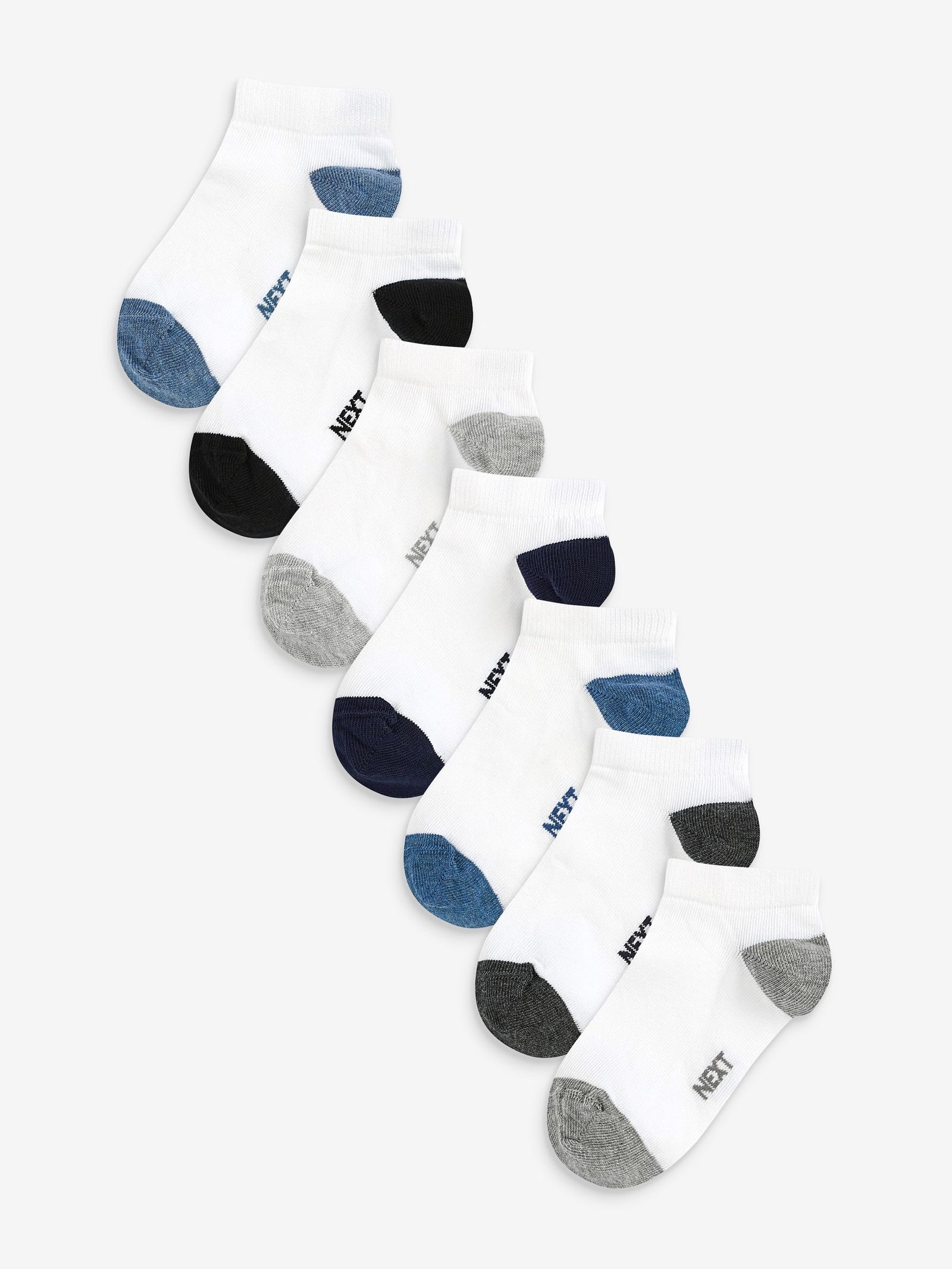 White/Blue/Grey Heel And Toe Cotton Rich Trainer Socks 7 Pack