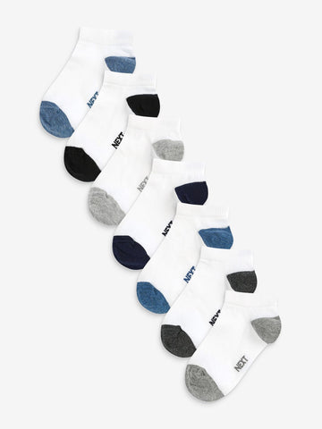 White/Blue/Grey Heel And Toe Cotton Rich Trainer Socks 7 Pack