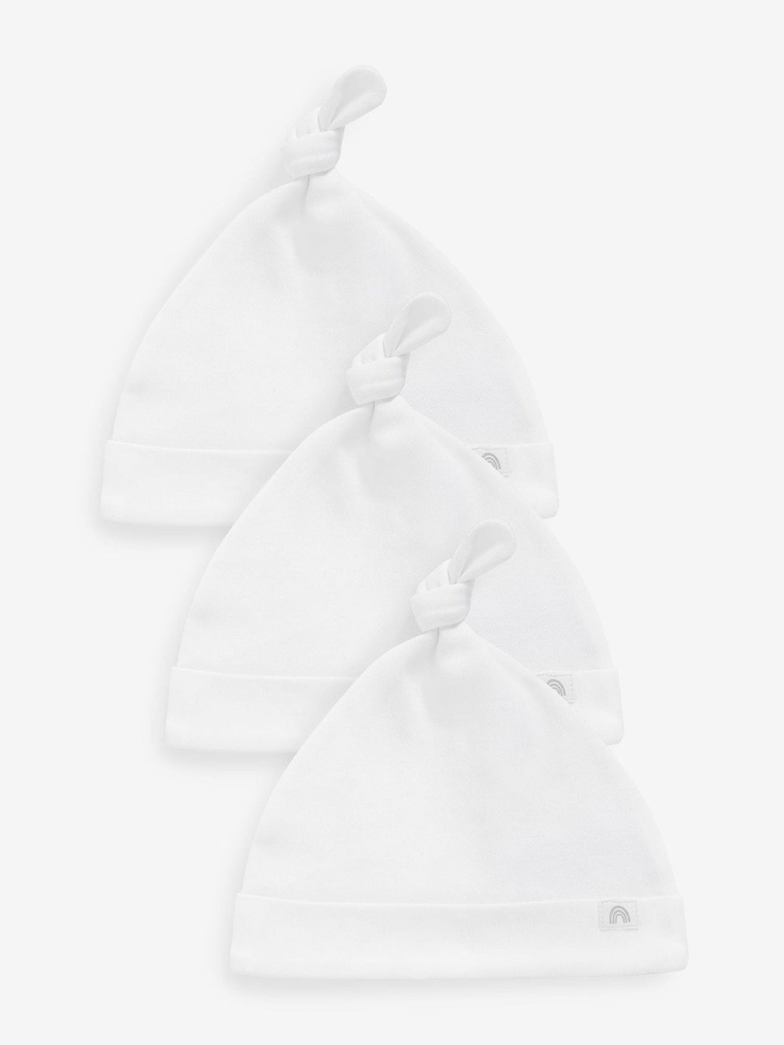 White 100% Cotton Tie Top Baby Hats 3 Pack
