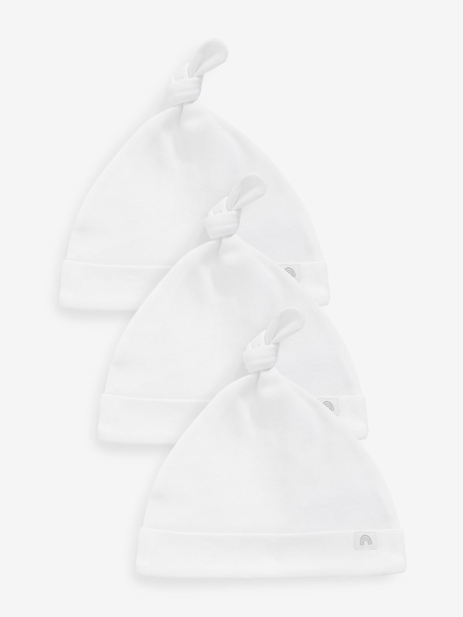 White 100% Cotton Tie Top Baby Hats 3 Pack