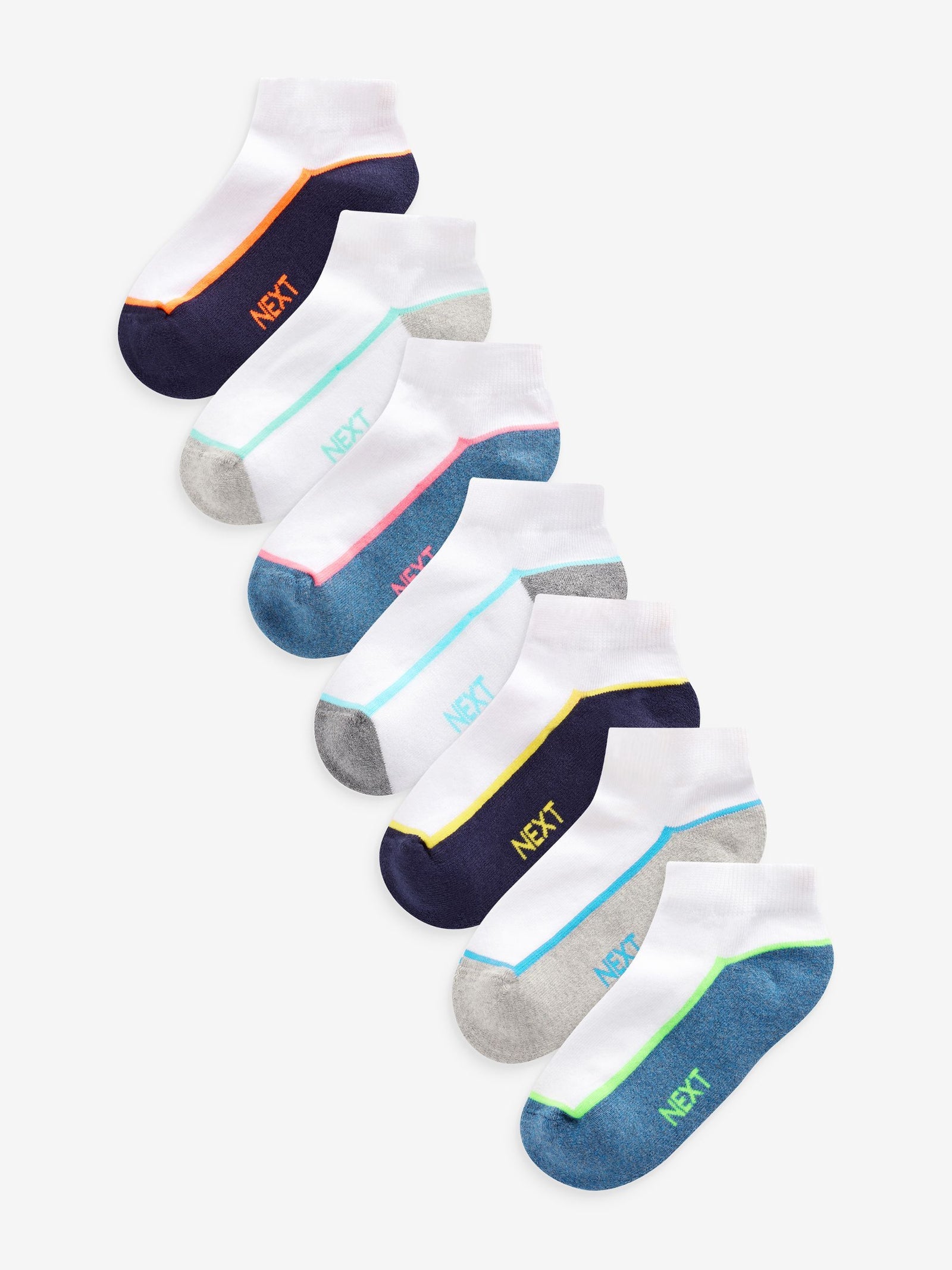 White/Blue Cushioned Footbed Trainer Socks 7 Pack