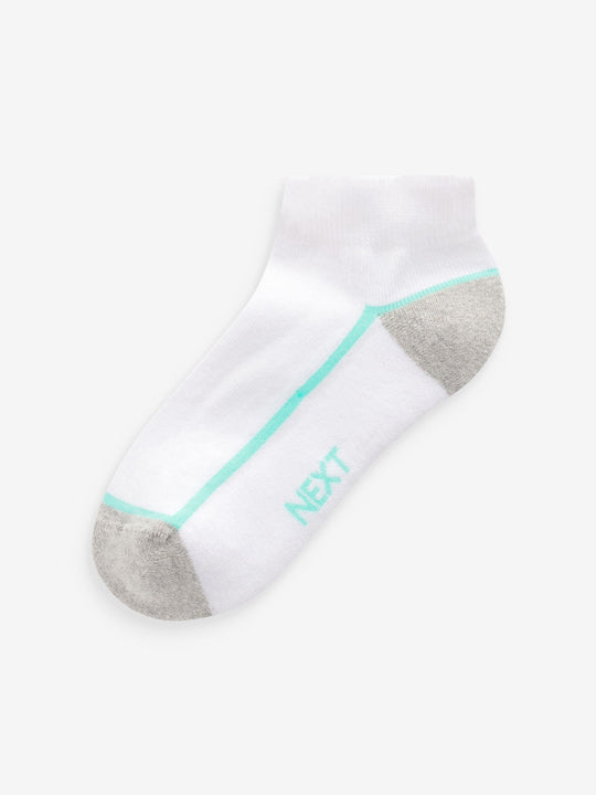 White/Blue Cushioned Footbed Trainer Socks 7 Pack