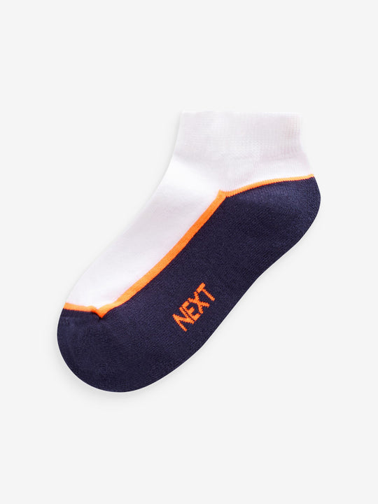 White/Blue Cushioned Footbed Trainer Socks 7 Pack