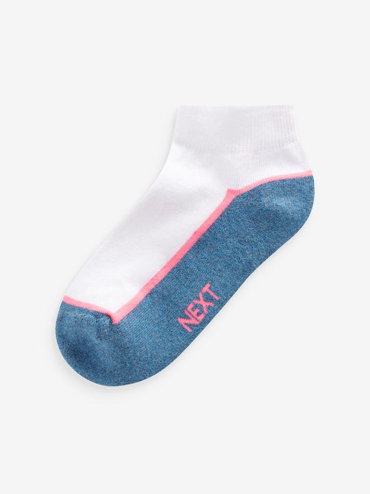 White/Blue Cushioned Footbed Trainer Socks 7 Pack