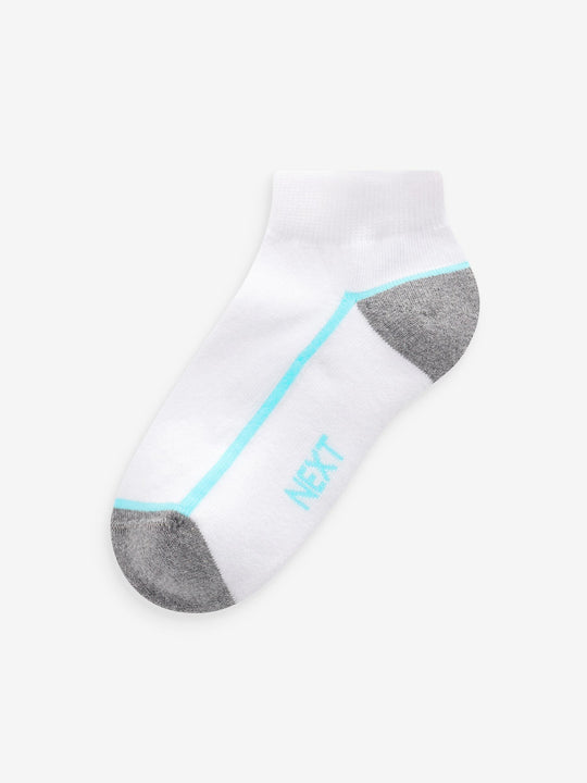 White/Blue Cushioned Footbed Trainer Socks 7 Pack