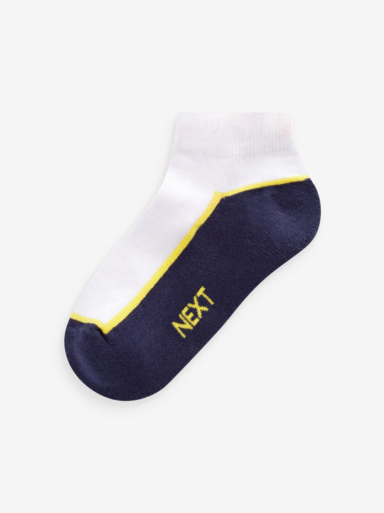 White/Blue Cushioned Footbed Trainer Socks 7 Pack