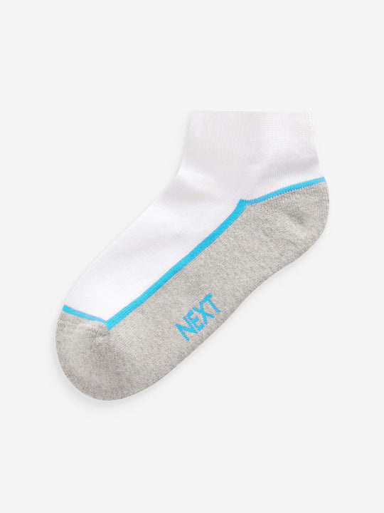 White/Blue Cushioned Footbed Trainer Socks 7 Pack