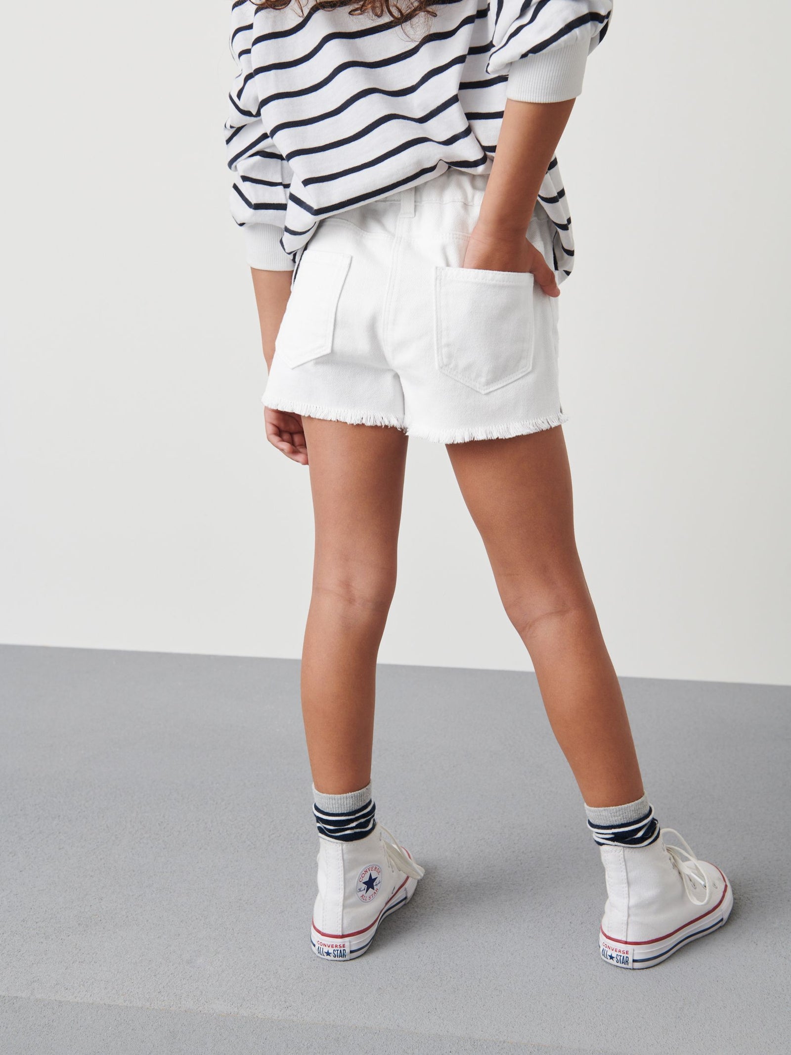 White Regular Length Frayed Edge Denim Shorts (3-16yrs)